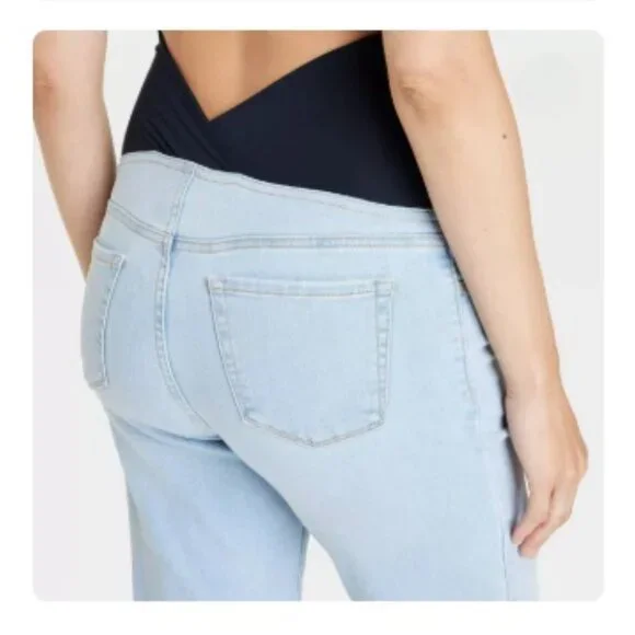 Over Belly High-Rise Denim Flare Maternity Pants, Size 16 - Picture 3 of 7